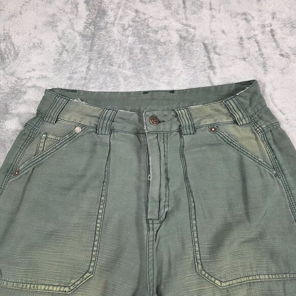 Free People Pants Womens 0 Army Green Distressed Straight Utility Ankle Boho - Picture 3 of 11